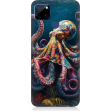 Realme C12 Uyumlu Derinliklerde Sekiz Kol Ahtapot  Desenli Silikon Kılıf
