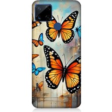 Realme C15 Uyumlu Uçuşan Renkli Kelebekler  Desenli Silikon Kılıf