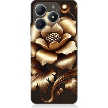 Realme C61 Uyumlu Altın Işıklı Zarif Çiçek  Desenli Silikon Kılıf