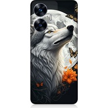 Realme C55 Uyumlu Dolunayda Gururlu Kurt  Desenli Silikon Kılıf