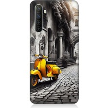 Realme X2 Uyumlu Taş Sokakta Sarı Vespa  Desenli Silikon Kılıf