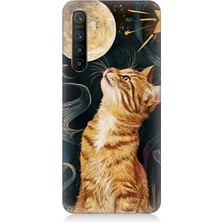 Realme Xt Uyumlu Aya Bakan Meraklı Kedi  Desenli Silikon Kılıf