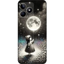 Realme C53 Uyumlu Kız Çocuğu ve Ay Balonu  Desenli Silikon Kılıf