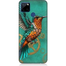 Realme C12 Uyumlu Turkuaz Zeminde Sinek Kuşu  Desenli Silikon Kılıf