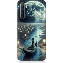 Realme X2 Uyumlu Ay Işığında Sandal Yolculuk  Desenli Silikon Kılıf