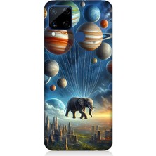Realme C15 Uyumlu Gezegenler ve Fütüristik Filler  Desenli Silikon Kılıf