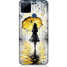 Realme C15 Uyumlu Yağmurda Sarı Şemsiye Altında  Desenli Silikon Kılıf