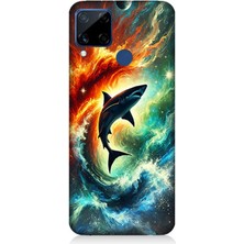 Realme C15 Uyumlu Ateşle Dans Eden Köpekbalığı  Desenli Silikon Kılıf