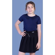 Toontoy Kız Çocuk Yaka Dantelli Okul Tişört