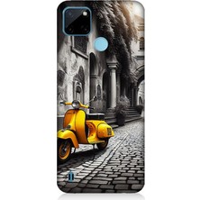Realme C21Y Uyumlu Taş Sokakta Sarı Vespa  Desenli Silikon Kılıf