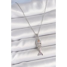 316L Çelik Zincir Gümüş Renk Zirkon Taşlı Balık Figürlü Kolye