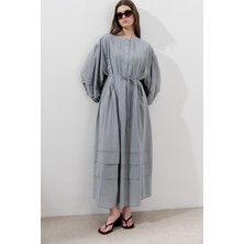 Nervürlü Geniş Elbise Mavi