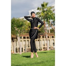 Kadın Siyah 3’lü Tesettür Mayo Takımı – Uzun Kollu, Boneli, Tam Kapalı C1T1N2O52-1