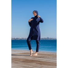 Kadın Lacivert Fermuarlı Tam Kapalı Tesettür Mayo – 3 Parça, Uzun Kollu C0T2N2O52-2