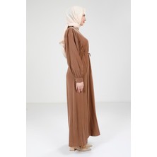 Beyza Düğme Detaylı Kahve Renk Modal Elbise 9174