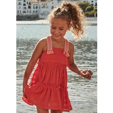 4-10 Yaş Kız Çocuk Fırfırlı Elbise Kırmızı