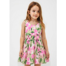 4-10 Yaş Kız Çocuk Baskılı Keten Elbise Mor