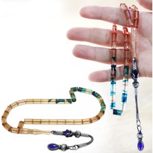 1000 Ayar Gümüş Kazaz Püsküllü Kesme Kesim Süzme Şeffaf Mavi Beyaz Ateş Kehribar Tesbih