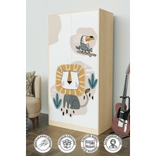 Jungle Animals Design "calista" Gardırop 5 Raflı Askılı Çocuk Odasi Elbise Dolabı