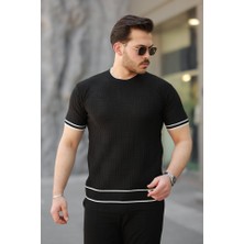 Erkek Jakarlı Ribanalı Kısa Kollu T-Shirt