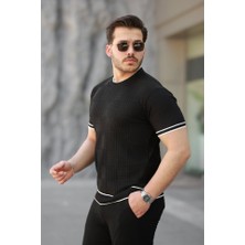 Erkek Jakarlı Ribanalı Kısa Kollu T-Shirt