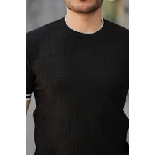 Erkek Jakarlı Ribanalı Kısa Kollu T-Shirt
