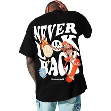 Erkek Bisiklet Yaka Kısa Kol Baskılı T-Shirt - Siyah
