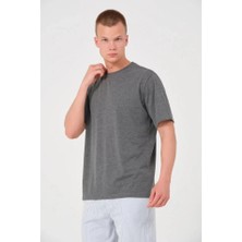 Unisex Düz Biskilet Yaka Oversize T-Shirt - Füme