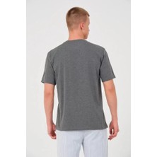 Unisex Düz Biskilet Yaka Oversize T-Shirt - Füme