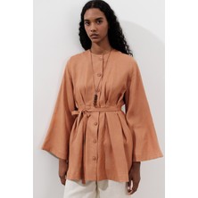 Keten Pensli Tunik Turuncu