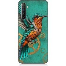 Realme X2 Uyumlu Turkuaz Zeminde Sinek Kuşu  Desenli Silikon Kılıf