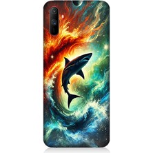 Realme C3 Uyumlu Ateşle Dans Eden Köpekbalığı  Desenli Silikon Kılıf