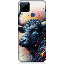 Realme C15 Uyumlu Renk Patlamalı Boğa  Desenli Silikon Kılıf