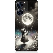Realme C55 Uyumlu Kız Çocuğu ve Ay Balonu  Desenli Silikon Kılıf