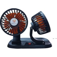 2 Kademeli Çift Başlı 360 ° Dönebilen Araç Fanı 12V USB Girişli Oto Fan Soğutucu Vantilatör