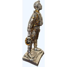 Savaş Pilotu Heykel Biblo  40 cm Gümüş ve Gold Renk Detaylı