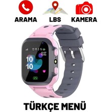 Akıllı Çocuk Saati Konum Takipli Girişli Lbs ve Sos Özellikli -Gri Pembe