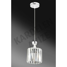 Beyaz Tekli Sarkıt Krom Şeritli Kristal Taşlı Aşağı Bakan Lüks Avize