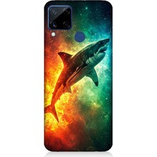 Realme C15 Uyumlu Uzayda Parlayan Yalnız Köpekbalığı  Desenli Silikon Kılıf