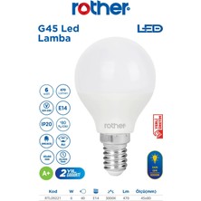 RTL09221 Rother G45 LED Ampul 6W E14 470 Lümen 3000K Sarı Işık - Enerji Tasarruflu Ampul