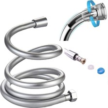 Store Gri Paslanmaz Kopmaz Patlamaz  Pvc Duş Hortumu -  Lüx Duş Spirali - Tüm Duş Setleri/ duş Başlıkları ile Uyumlu (G1/ 2) - 150CM