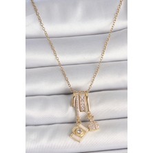 316L Çelik Gold Renk Zirkon Taşlı Sallantı Fotoğraf Makinası Figür Charm Kadın Kolye - TJ-BKO10097
