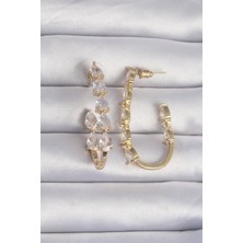 Pirinç Gold Renk Damla Zirkon Taş Tasarımlı Küpe - TJ-BKP9198