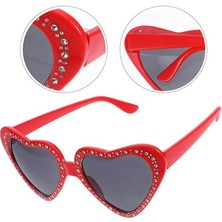 Kalp Şekilli Taşlı Parti Gözlüğü Kırmızı Renk 6X16 cm