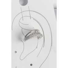 Pirinç Gümüş Renk Zirkon Taşlı 3'lü Sıralı Kadın Kıkırdak Küpe - TJ-BKP10554