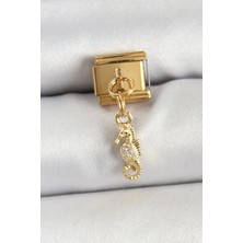 316L Çelik Sallantılı Zirkon Taşlı Çiçek Model Gold Renk Nomination Charm - TJ-BC1430