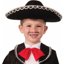 Gümüş Renk Şeritli Meksika Mariachi Latin Şapkası 55 cm Çocuk