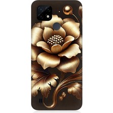 Realme C21 Uyumlu Altın Işıklı Zarif Çiçek  Desenli Silikon Kılıf