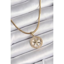 316L Çelik Gold Renk Italyan Zincir Zirkon Taşlı Kutup Yıldız Model Kadın Kolye - TJ-BKO9595