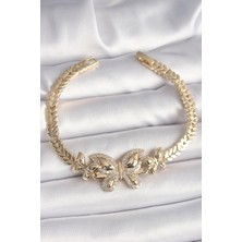 Pirinç Gold Renk Zirkon Taşlı Kelebek Model Kadın Bileklik - TJ-BB6814
